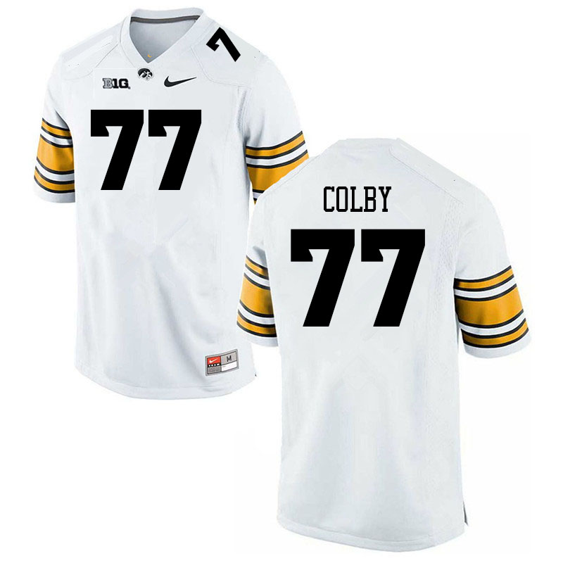 Men #77 Connor Colby Iowa Hawkeyes College Football Jerseys Sale-White - Click Image to Close